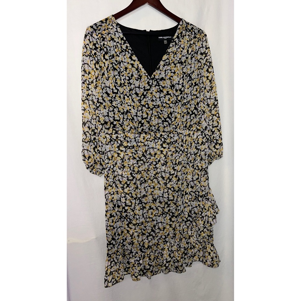 Karl Lagerfeld Paris Floral Ruffle Dress Sheer Long Sleeve Size 10‎